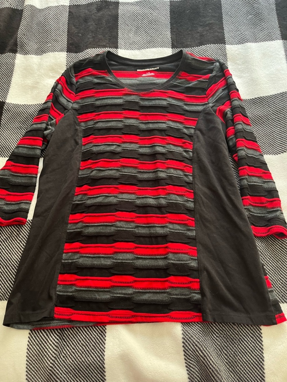 Allison Daley Black and Red Striped Panel Top Women’s Size L